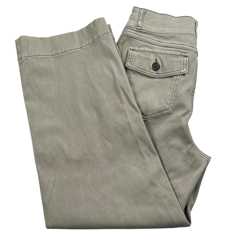 Spanx Womens Medium Green Pull On Cropped Wide Leg Jeans High Rise Flap Pockets